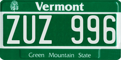 VT license plate ZUZ996