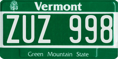 VT license plate ZUZ998