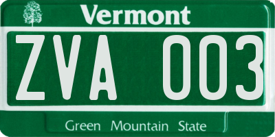VT license plate ZVA003