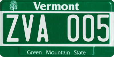 VT license plate ZVA005
