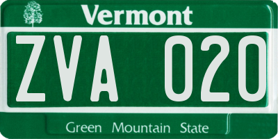 VT license plate ZVA020