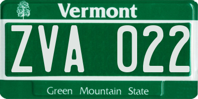 VT license plate ZVA022