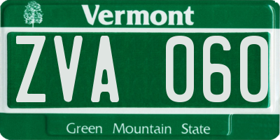 VT license plate ZVA060