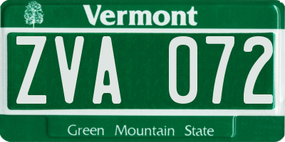 VT license plate ZVA072