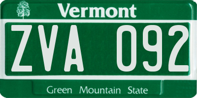 VT license plate ZVA092