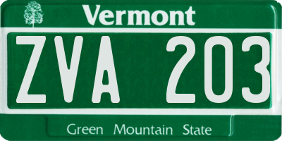 VT license plate ZVA203