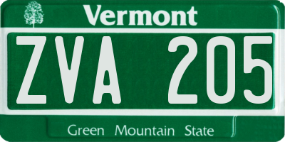 VT license plate ZVA205