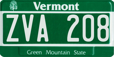 VT license plate ZVA208