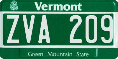 VT license plate ZVA209
