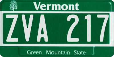 VT license plate ZVA217