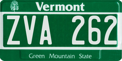 VT license plate ZVA262