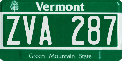 VT license plate ZVA287