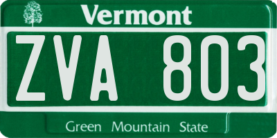 VT license plate ZVA803