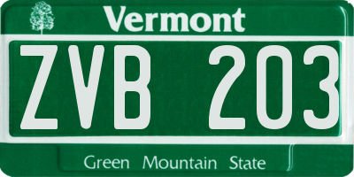 VT license plate ZVB203