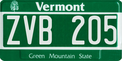 VT license plate ZVB205