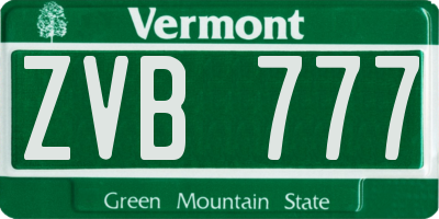 VT license plate ZVB777