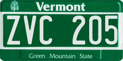 VT license plate ZVC205