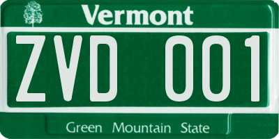 VT license plate ZVD001