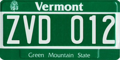 VT license plate ZVD012