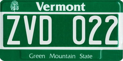 VT license plate ZVD022