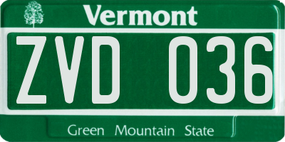 VT license plate ZVD036