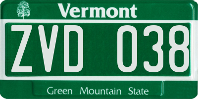 VT license plate ZVD038