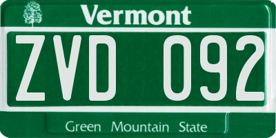 VT license plate ZVD092