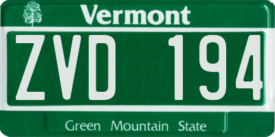 VT license plate ZVD194