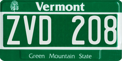VT license plate ZVD208