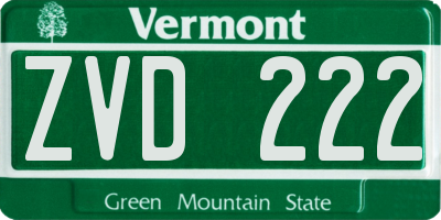 VT license plate ZVD222