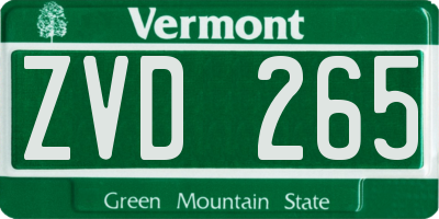 VT license plate ZVD265