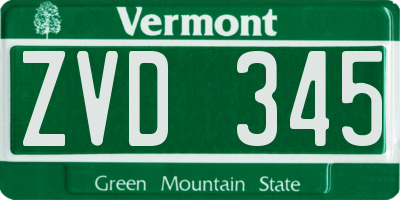 VT license plate ZVD345