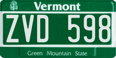 VT license plate ZVD598