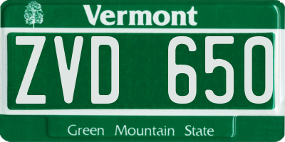VT license plate ZVD650
