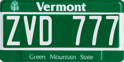VT license plate ZVD777