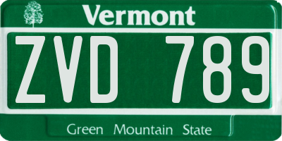 VT license plate ZVD789