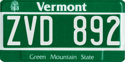 VT license plate ZVD892