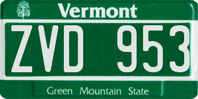 VT license plate ZVD953