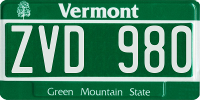 VT license plate ZVD980