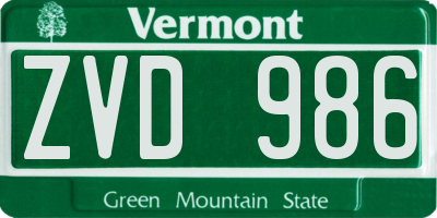 VT license plate ZVD986