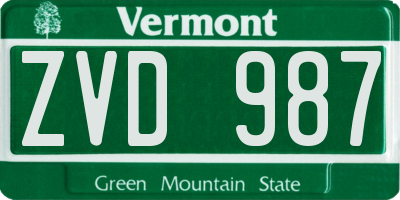 VT license plate ZVD987