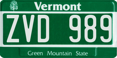 VT license plate ZVD989
