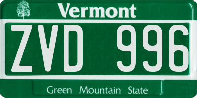 VT license plate ZVD996