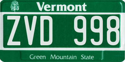 VT license plate ZVD998
