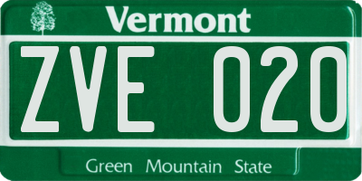 VT license plate ZVE020