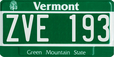VT license plate ZVE193