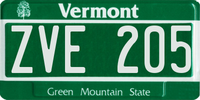 VT license plate ZVE205
