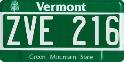 VT license plate ZVE216
