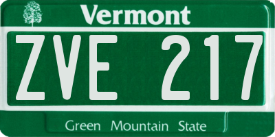 VT license plate ZVE217