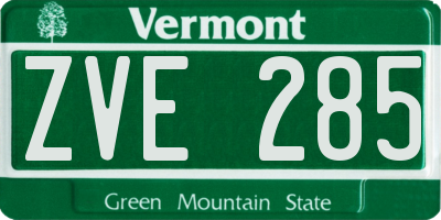 VT license plate ZVE285